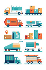 Delivery Truck Vehicles, Shipment, and Package Transport Illustration
