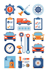 Car Maintenance Service Icons Set in Flat Design