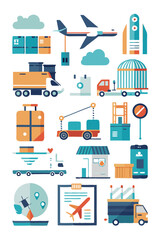 Global Logistics and Supply Chain Icons Vector Illustration