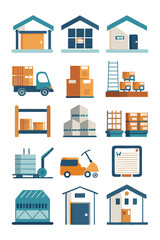 Shipping and logistics flat vector style icons collection