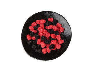 Gummy berries, chewy raspberries or jelly blackberries, gelatin candies fruit marmalade