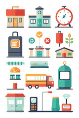 Colorful Flat Icons Representing Buildings and Business Objects