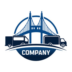 Logistics company logo with bridge and delivery trucks