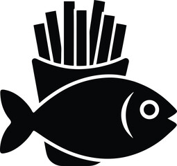 Fish and Chips Stencil Icon Silhouette Vector Illustration