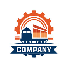 Industrial Truck, Gear, and Ribbon Company Logo Design