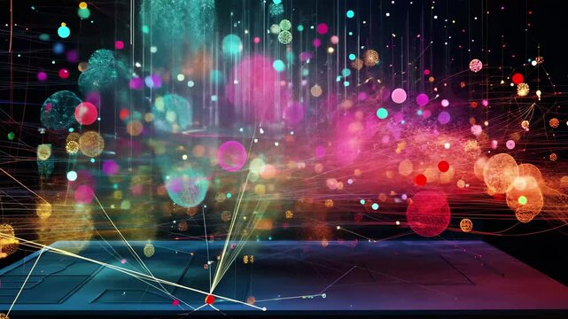 Dynamic visualization of scientific data processing with vibrant diagrams and colorful patterns, science data processing over diagrams
