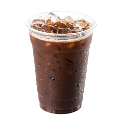 Clear plastic cup filled with Ice Mocha, isolated on white background, isolated on a transparent background