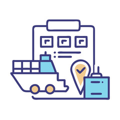 Logistics and Shipping Icon with Checklist and Cargo Ship