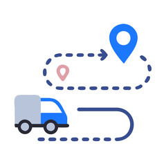 Delivery Truck Route to Destination Pin Point