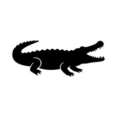 Naklejka premium Silhouette of a crocodile with its mouth open and teeth showing, tail curved and four feet visible