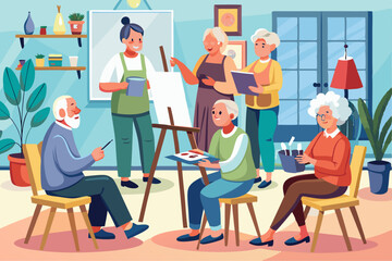 Seniors Taking Painting Class Together Creativ1