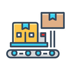 Conveyor Belt with Boxes Icon, Package Delivery Concept
