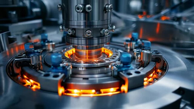 Futuristic industrial machine part with glowing core and metal details