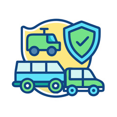 Vehicle insurance illustration with cars and protection shield
