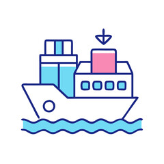 Modern Boat with Cargo Illustration on Black Background