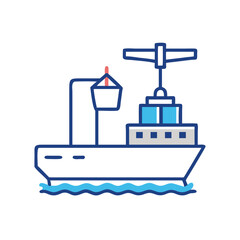 Obraz premium Line art cargo ship icon on black background