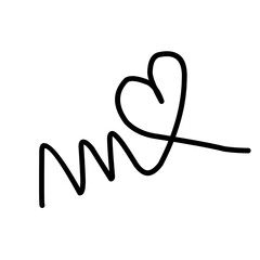 calligraphy heart line art vector doodle, love symbol with hand drawn swirl motif