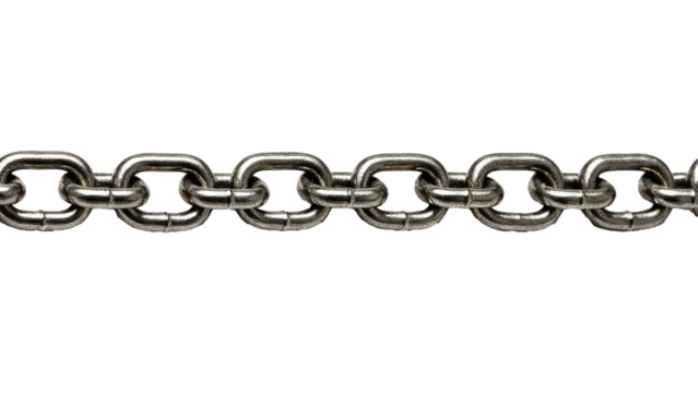 Close-up macro of a heavy metal chain against a stark black backdrop conveys strength and security