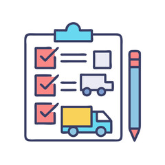 Fototapeta premium Delivery checklist icon with pencil and truck symbols