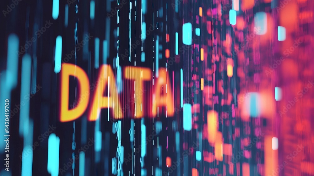 Poster abstract digital data stream background orange blue technology futuristic network binary code visual