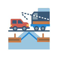 Fototapeta premium Colorful cars crossing bridge, transportation illustration with black background