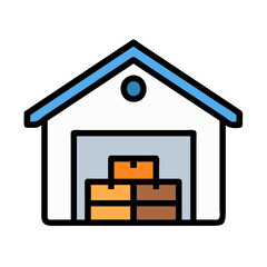 Warehouse with boxes vector illustration, stock, storage icon