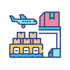 Colorful illustration of air cargo delivery and logistics