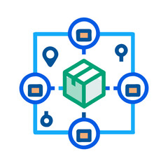 Package tracking and delivery process in supply chain icon