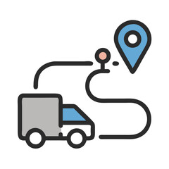 Delivery truck with location pin on black background