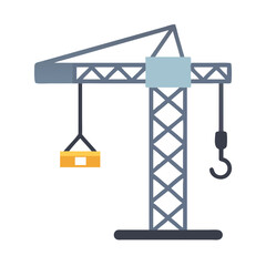 Crane Lifting Object Illustration, Construction Symbol with Black Background