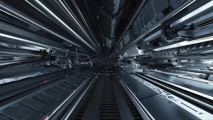 Endless multiplying metallic structures in echoing mechanical space, looping industrial animation - Powered by Adobe