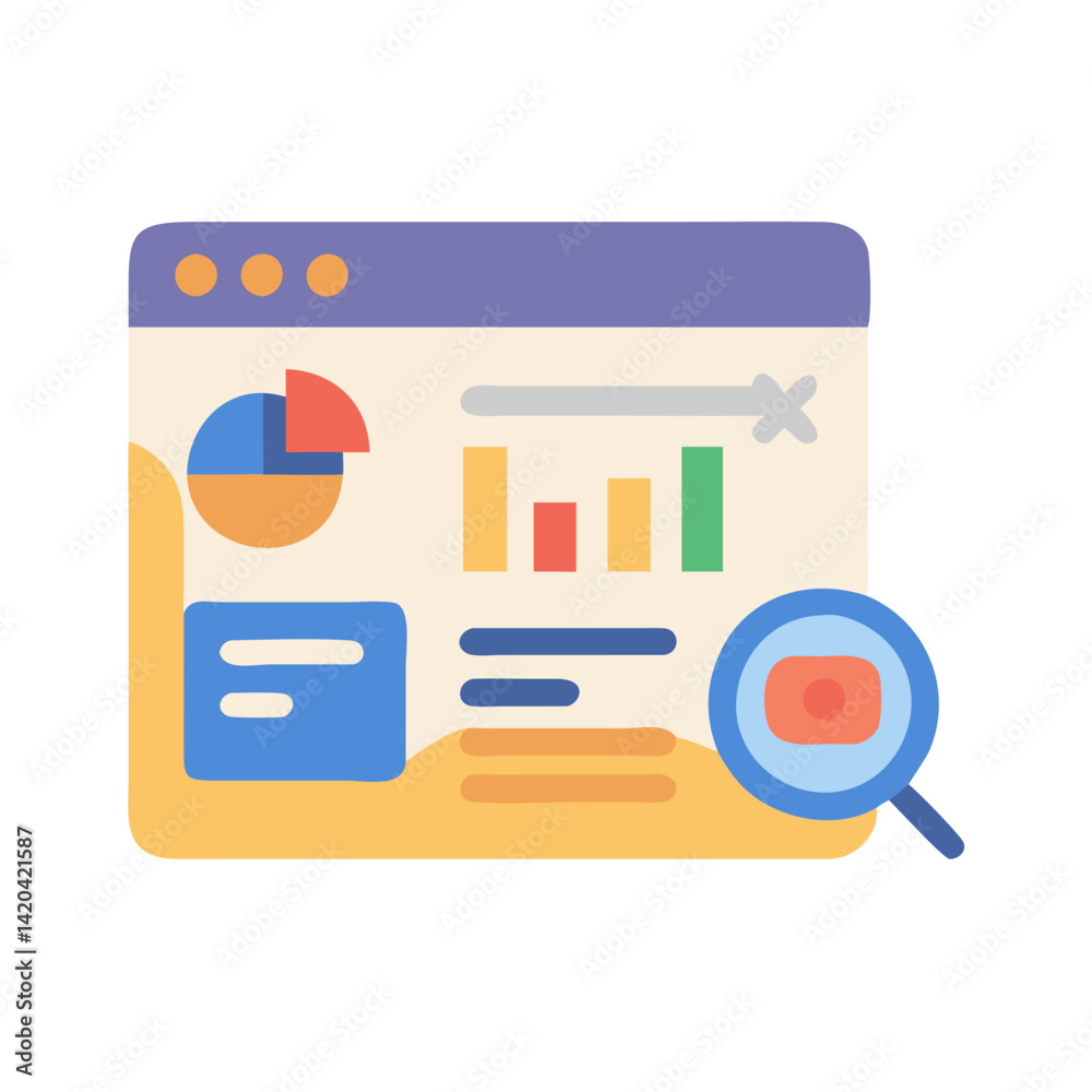 Poster web analytics dashboard with graph and magnifying glass