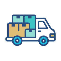 Cartoon Delivery Truck with Boxes Isolated on Black