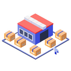 Isometric Warehouse, Package Delivery and Shipment Concept Illustration