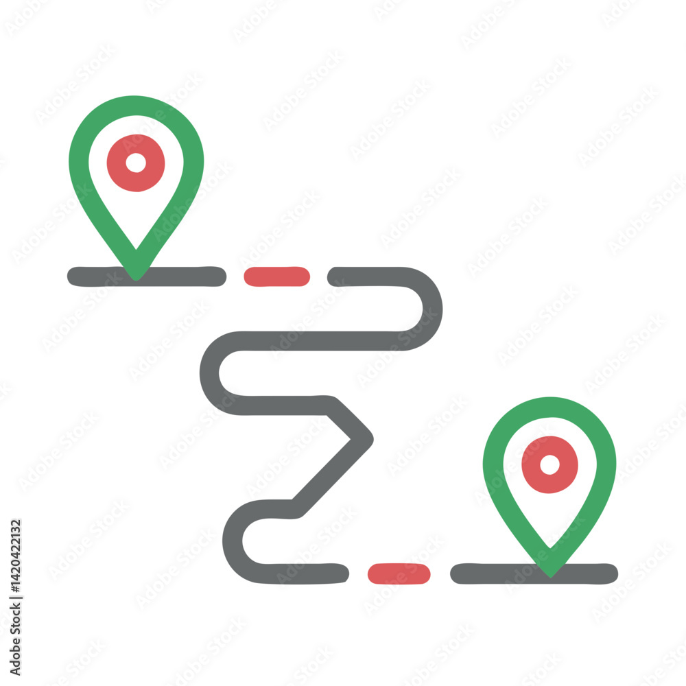 Poster navigation path with map pointers, directions, and route