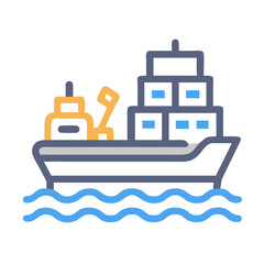 Stylized Cargo Ship Icon on Wavy Water Background