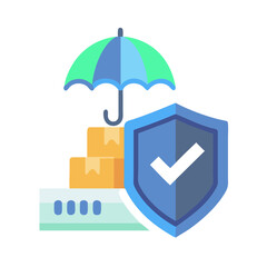 Delivery protection with umbrella and shield icon illustration