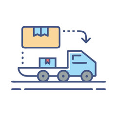 Delivery truck icon delivering package with arrow, isolated