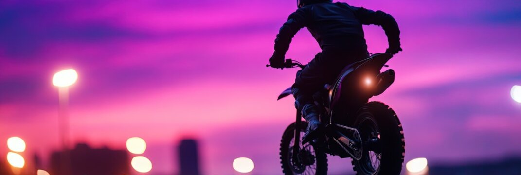 motorcycle stunt rider on bike performing stunt ride