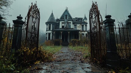 A Forgotten Legacy: The Haunting Silhouette of an Abandoned Victorian Mansion