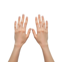 Obraz premium Both hands holding an invisible object, open gesture symbolizing grasping or presenting something. Fingers positioned naturally, conveying action and interaction. Isolated on white background..