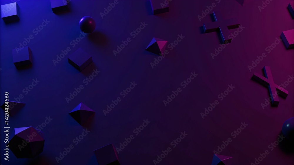 Poster gaming joystick controller console geometry button icon floating on background, 3d illustration rend