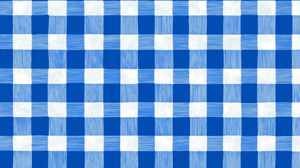 Blue and white checkered pattern creates a vibrant tablecloth design