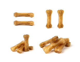 Rawhide bones, collagen dog chew food, pressed dry kibble, natural long-lasting canine treats