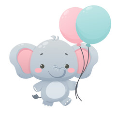 vector cute elephant with balloons
