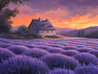 Endless rows of blooming lavender stretch towards the horizon