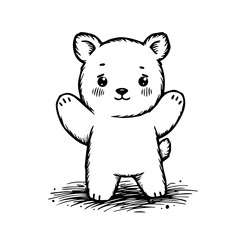 Naklejka premium Cute cartoon bear with arms raised in a playful pose 