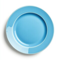 A light blue ceramic plate with a darker blue rim on a white surface