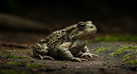 Fototapeta premium Detailed Amphibian Close-up: A Textured Green Toad in Natural Setting