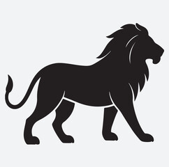 a lion walking gracefully silhouette vector art illustration, black lion vector illustration